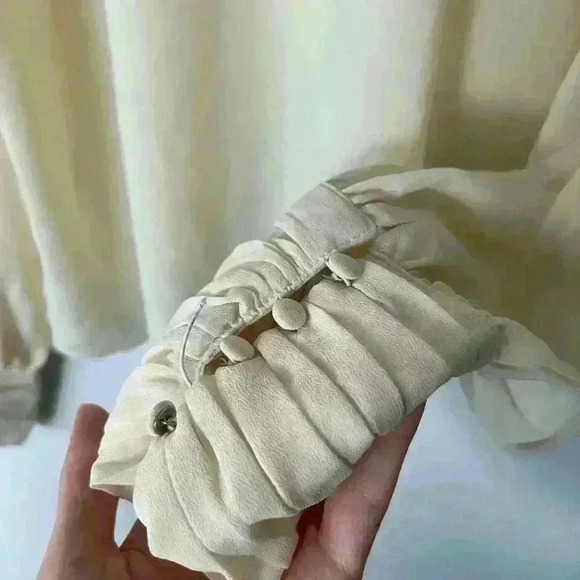 Lush Women’s Sheer White Cream Blouse Boho Timeless Sheer Bejeweled Collar Small - Picture 5 of 11